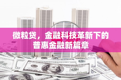 秦州微粒贷，金融科技革新下的普惠金融新篇章